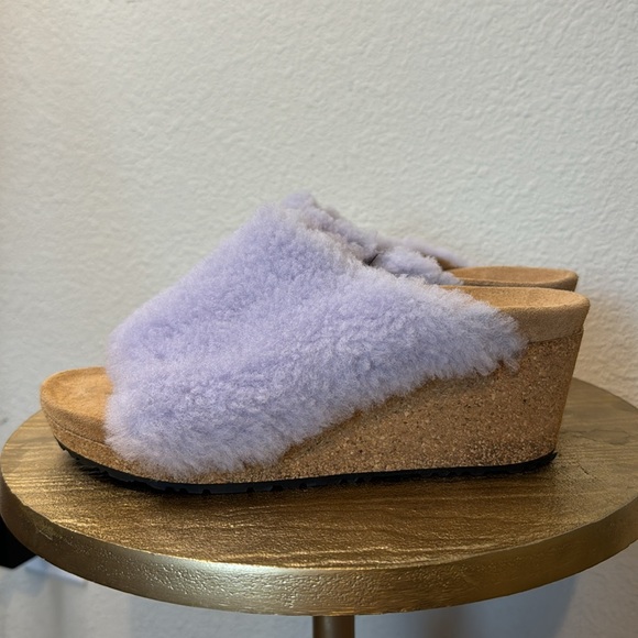 BIRKENSTOCK Papillio Namics Teddy Shearling Purple Fog Mule Wedges, size 7 - Picture 5 of 12
